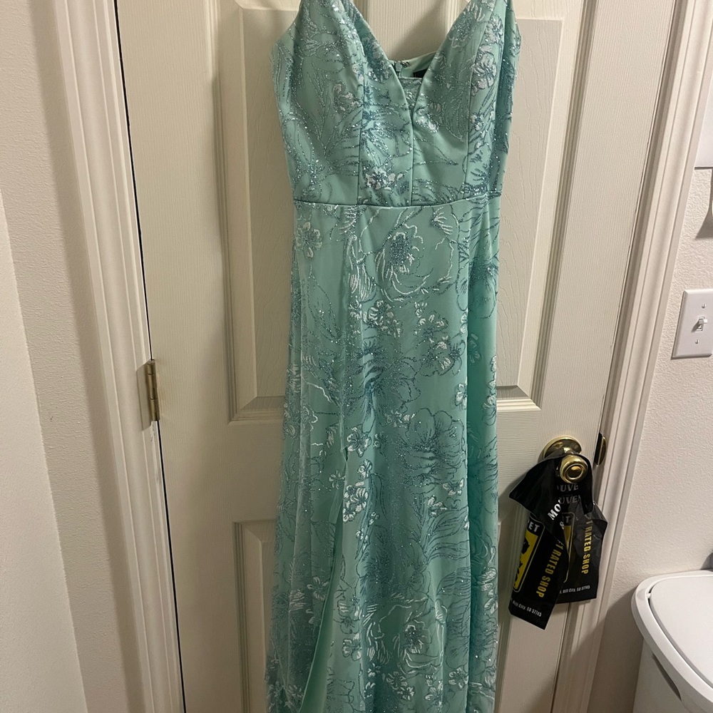 Mint Green Floral Lace Prom Dress